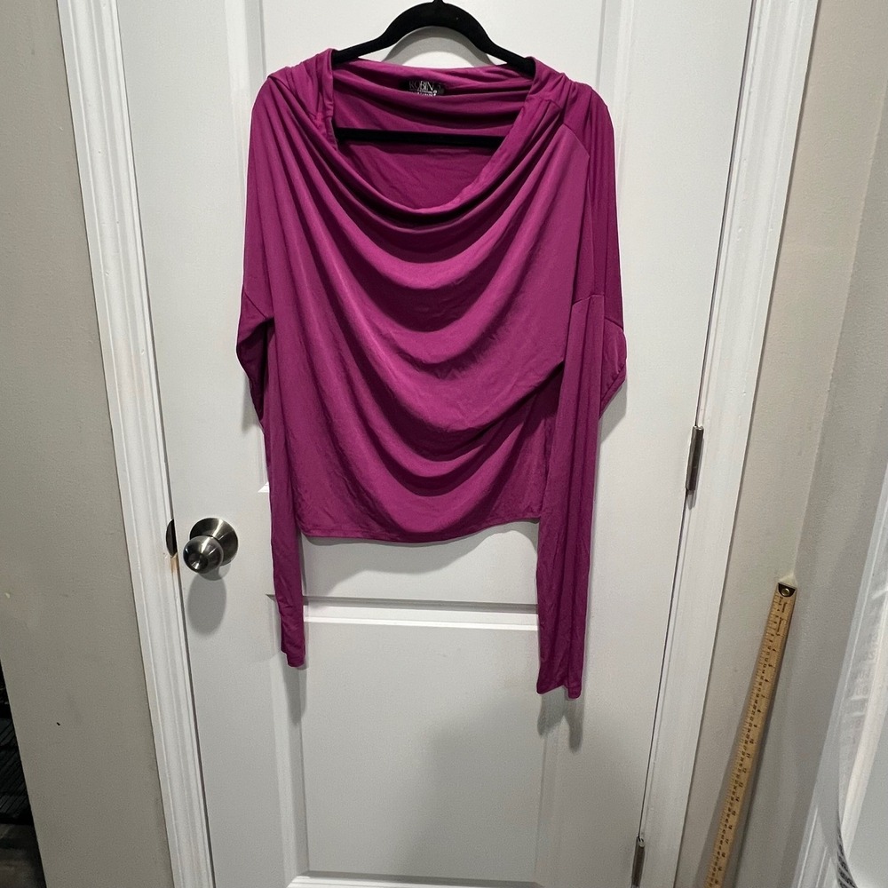 Robin Artizan Signature Women Top Cowl Neck Long Sleeve Magenta OS